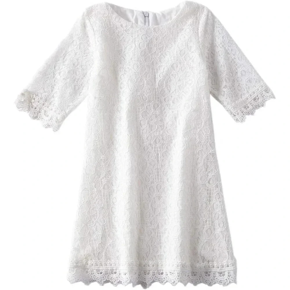 Toddler Girls Cotton Elegant Flower Lace Half Sleeve A-Line Princess Dress